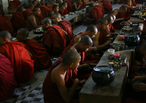Novice Buddhist Monks Lunch, Rangoon, Myanmar