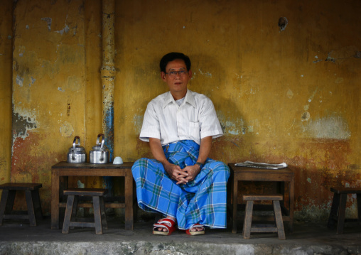 Man Sit In A Cafe, Rangoon, Myanmar