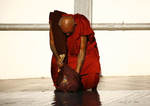 Tattooed Buddhist Monk In Shwedagon Pagoda, Rangoon, Myanmar