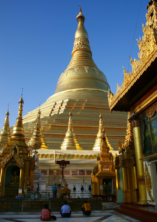 People Praying At Shwedagon Pagoda, Rangoon, Myanmar