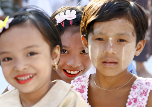 Girls With Thanaka On Cheeks, Rangoon, Myanmar