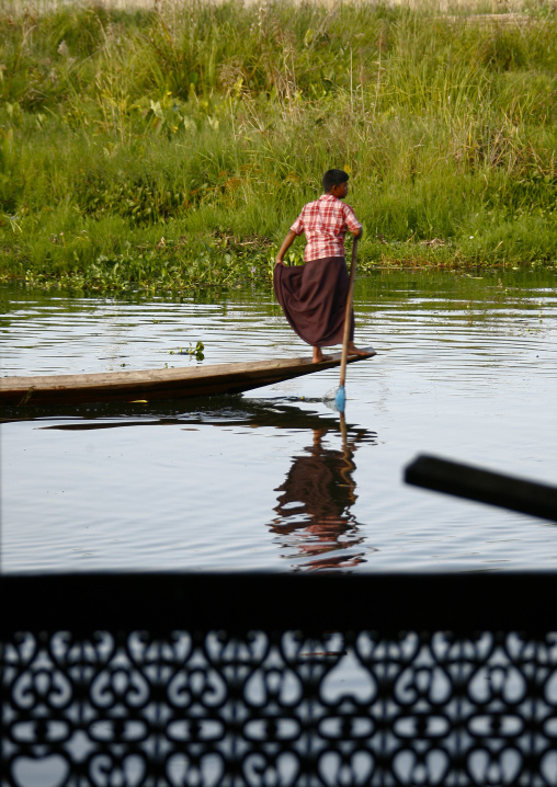 Man Rowing A Boat, Inle Lake, Myanmar