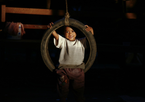 Kid Playing With A Tyre, Bagan, Myanmar