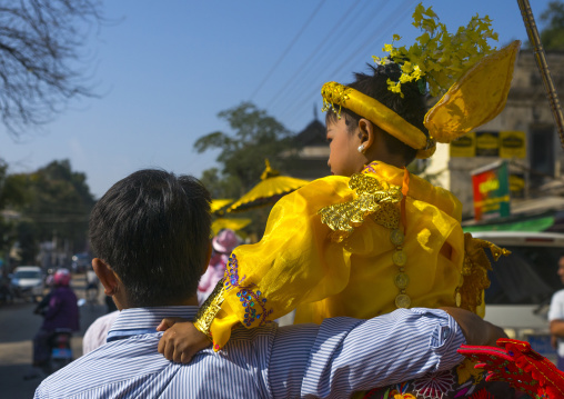 Child And Father During A Novitiation Parade, Bagan,  Myanmar