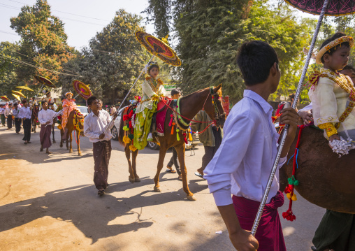 Novice Children Riding Horses For The Novitation Parade, Bagan,  Myanmar