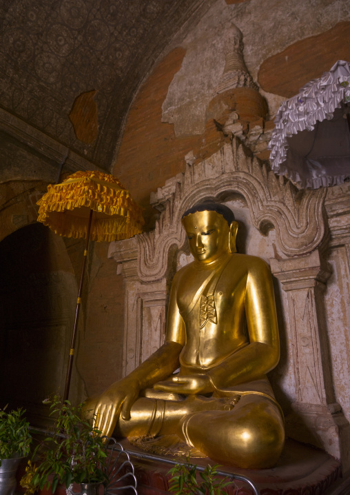 Golden Buddha Inside A Temple, Bagan, Myanmar