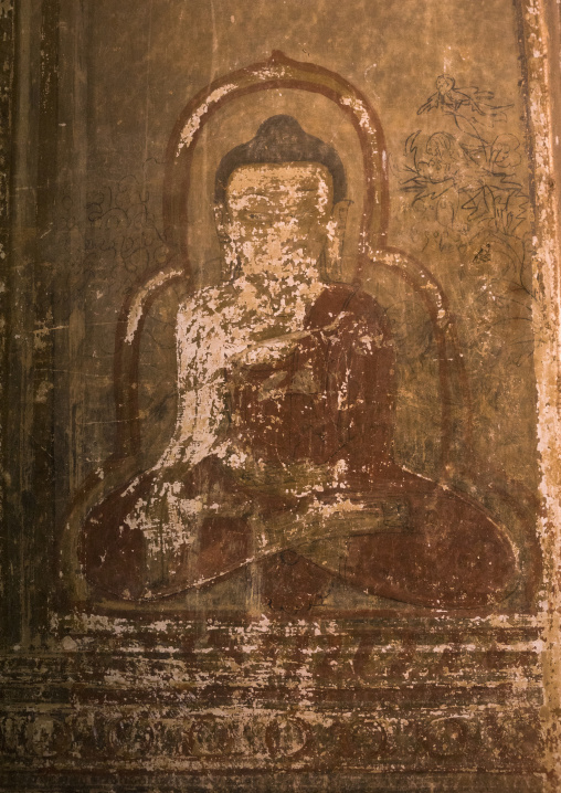 Buddha Image Fresco Inside A Temple, Bagan, Myanmar
