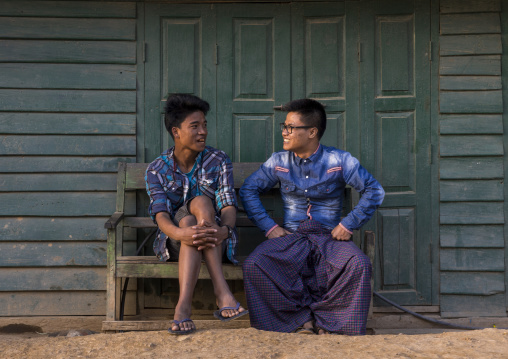 Friends Chatting On A Bench, Mindat, Myanmar
