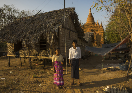 People Living In Front Of An Old Temple, Bagan, Myanmar