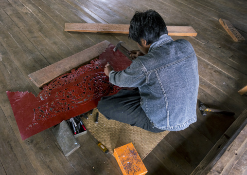 Man Making A Decoration For A Temple, Inle Lake, Myanmar