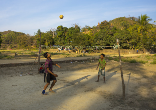Children Playing Chinlone On Street, Mrauk U, Myanmar