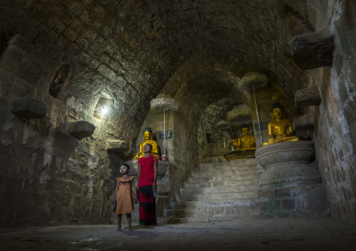 Children Inside Htuk Kant Thein Temple, Mrauk U, Myanmar