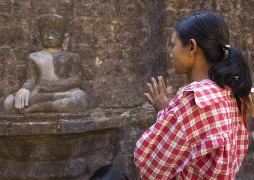 Woman Praying Inside Kothaung Temple, Mrauk U, Myanmar