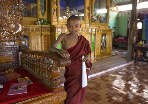 Young Novice Inside A Temple, Mrauk U, Myanmar