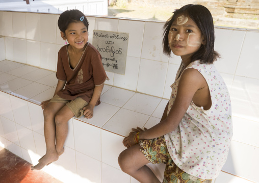 Girls With Thanaka On The Face, Mrauk U, Myanmar
