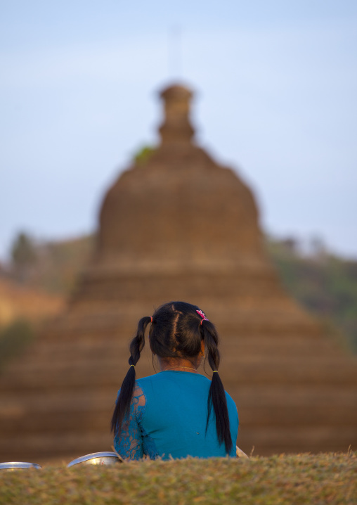 Girl In Front Of Buddhist Temple, Mrauk U, Myanmar