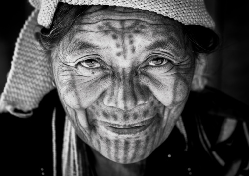 Tribal Chin Woman From Muun Tribe With Tattoo On The Face, Mindat, Myanmar