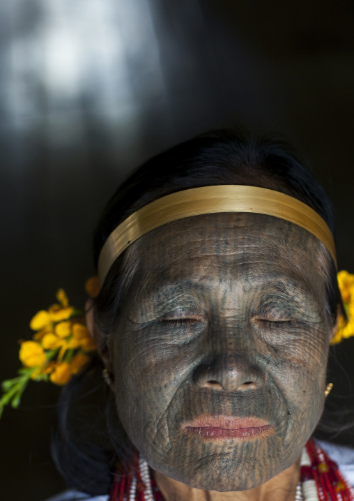 Miss Heu From Muun Tribe With Tattoo On The Face, Kanpelet, Myanmar