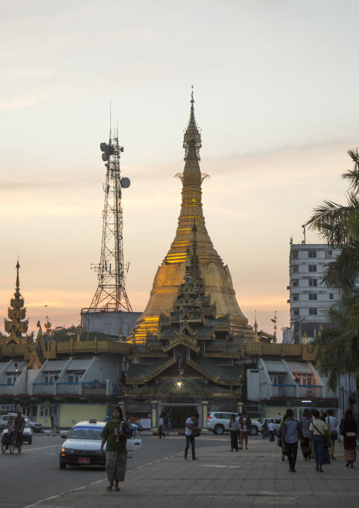Stupa And Mobile Phone Antenna, Yangon, Myanmar