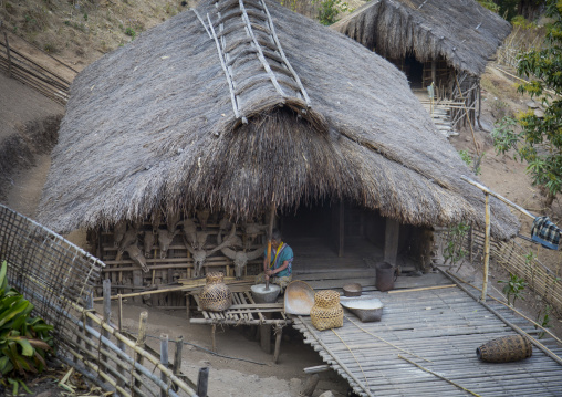 Tribal Chin Woman From Muun Tribe House, Mindat, Myanmar