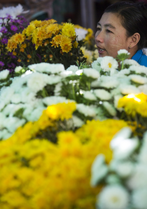 Woman In The Flowers Market, Thandwe, Myanmar