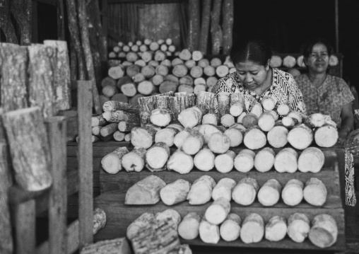 Woman Selling Thanaka In A Market, Ngapali, Myanmar