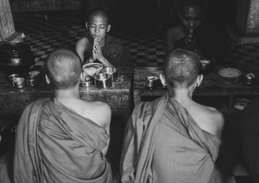 Young Novices Praying Before Eating, Mrauk U, Myanmar