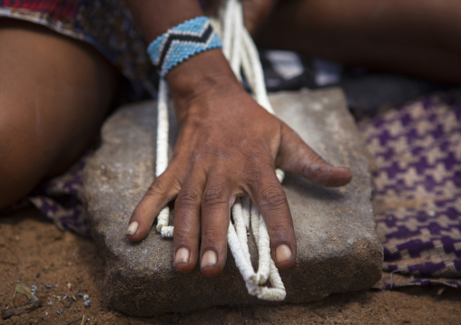 Bushman Women Making Necklaces With Ostrich Egg Shell, Tsumkwe, Namibia