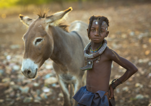 Himba Girl With Her Donkey, Epupa, Namibia