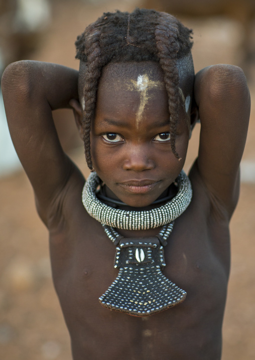 Young Himba Girl With Ethnic Hairstyle, Epupa, Namibia