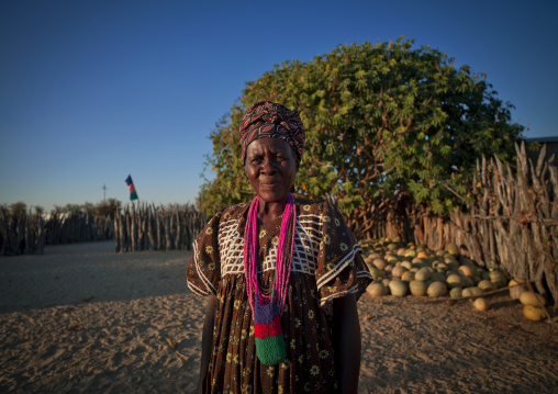 Ovambo Woman In Traditional Clothes, Ruacana Area, Namibia