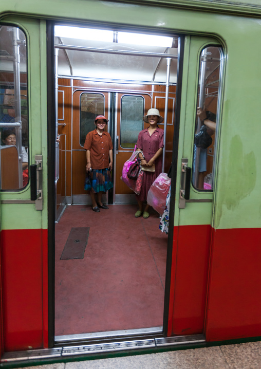 North Korean women in a subway car, Pyongan Province, Pyongyang, North Korea