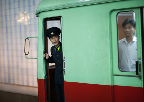 Metro driver in a wagoon, Pyongan Province, Pyongyang, North Korea
