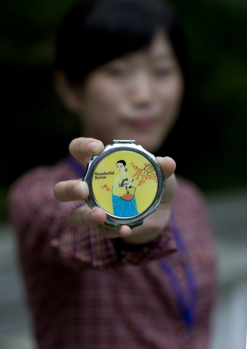 North Korean woman holding a powder box, North Hwanghae Province, Sariwon, North Korea
