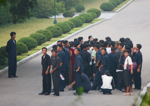 North Korean people waiting to visit Kim il Sung Mangyongdae native house, Pyongan Province, Pyongyang, North Korea