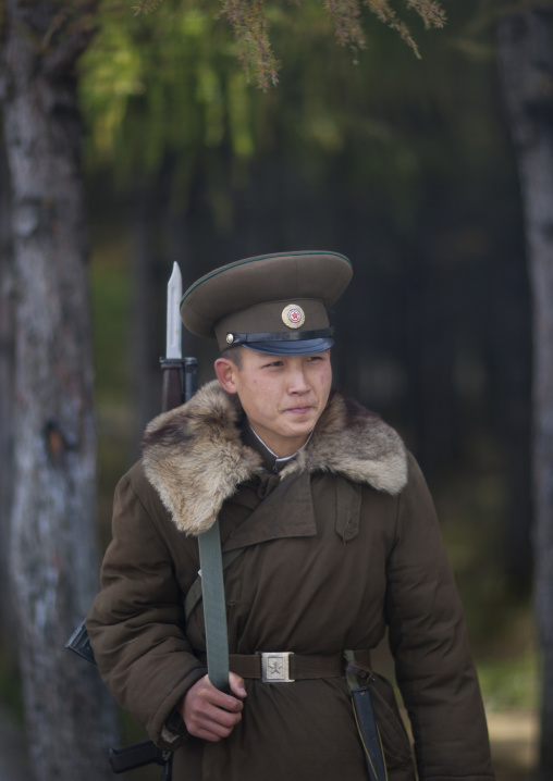 Portrait of a North Korean solider with fur at mount Paektu, Ryanggang Province, Samjiyon, North Korea