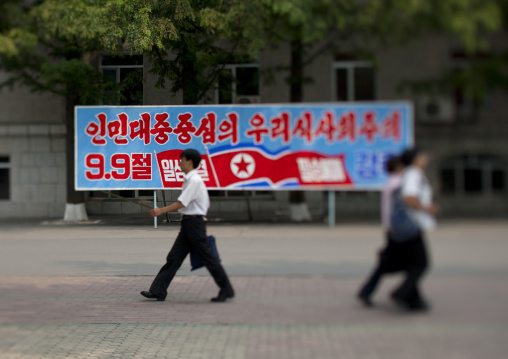 Propaganda billboard for the day of the foundation of the republic, Pyongan Province, Pyongyang, North Korea
