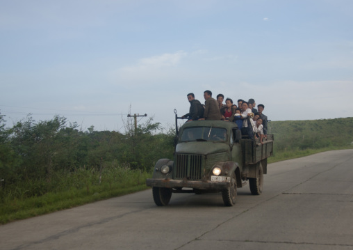 Army truck overloaed with North Korean people, North Hamgyong Province, Chilbo Sea, North Korea