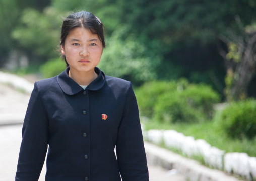 Portrait of a North Korean young woman in the street, North Hwanghae Province, Kaesong, North Korea