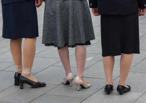 Rear view of North Korean women legs and shoes, Pyongan Province, Pyongyang, North Korea