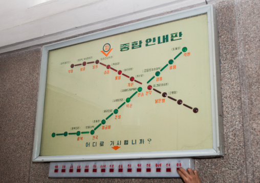 Electronic board of the metro lines, Pyongan Province, Pyongyang, North Korea