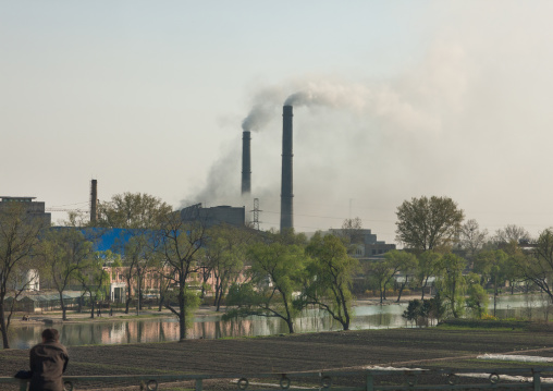 Pollution of a coal factory in the town, Pyongan Province, Pyongyang, North Korea