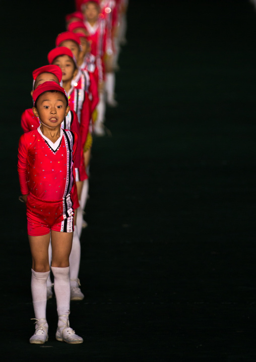 North Korean children performing during the Arirang mass games in may day stadium, Pyongan Province, Pyongyang, North Korea