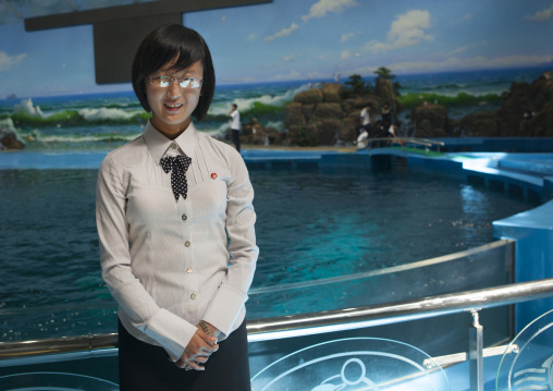 Young North Korean woman in Rungna dolphinarium, Pyongan Province, Pyongyang, North Korea