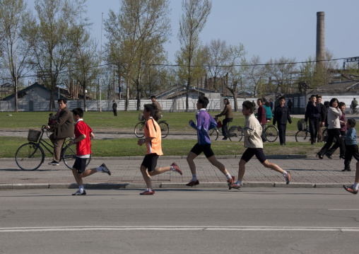 North Korean making jogging in the street, North Hamgyong Province, Chongjin, North Korea