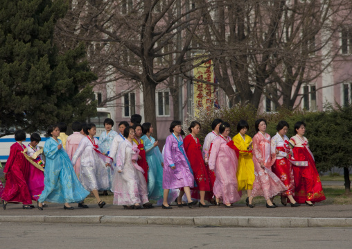 North Korean women in choson-ot, Pyongan Province, Pyongyang, North Korea