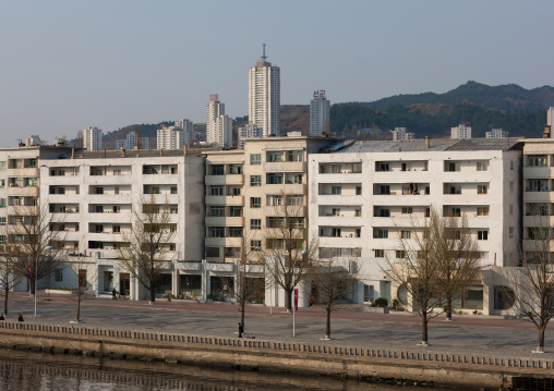 City buildings on the river, Kangwon Province, Wonsan, North Korea