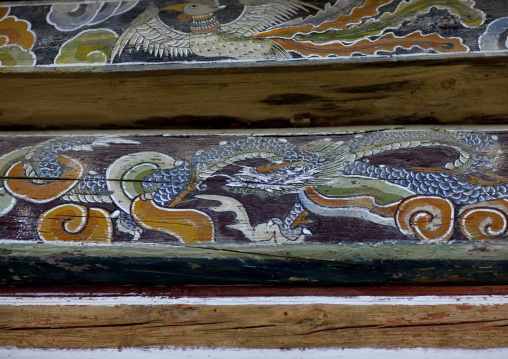 Dragon on a painted mural of kaesin sa temple, North Hamgyong province, Chilbosan, North Korea