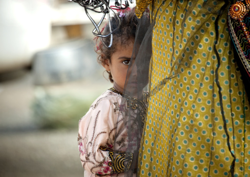 Bedouin Child Hiding Behind Her Mother, Sinaw, Oman