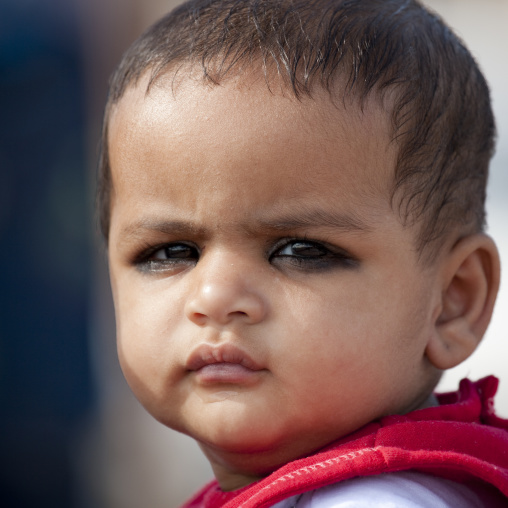 Portrait Of Bedouin Baby With Dark Eyelines, Sinaw, Oman